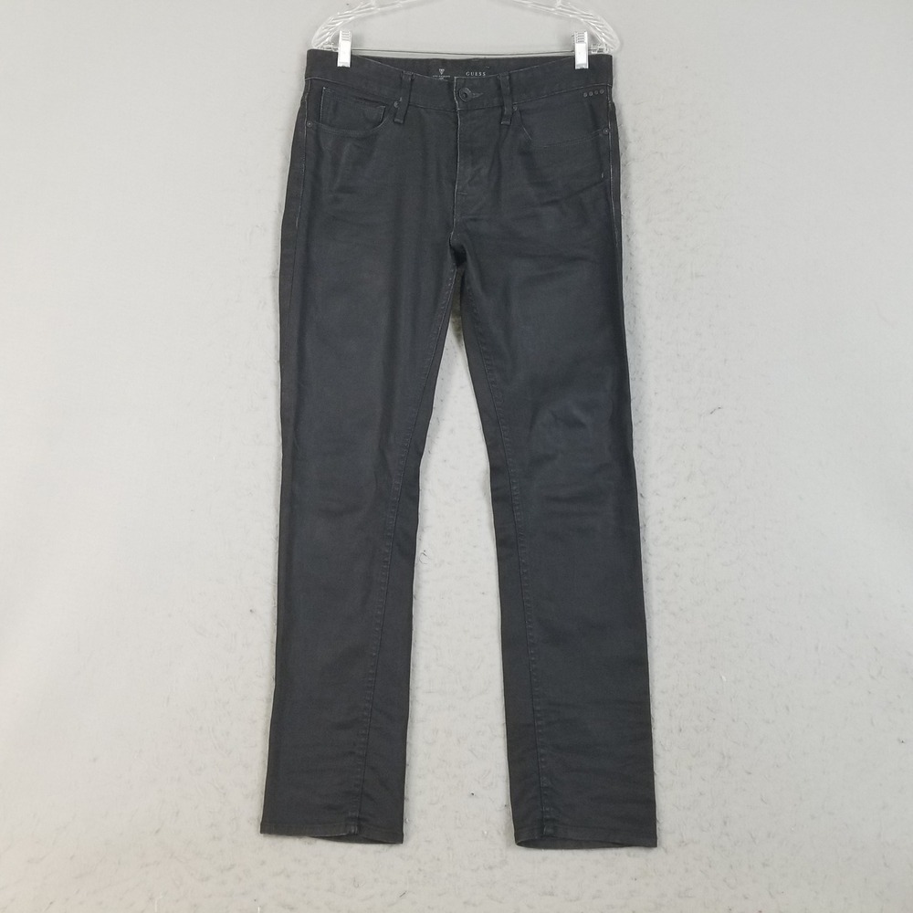 Guess Jeans Mens 32x32 Black Slim Straight Coated Denim Pants M33AS120CW1